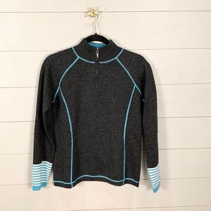 Neve 100% wool Henley zipper sweater contrasting blue stitching size large